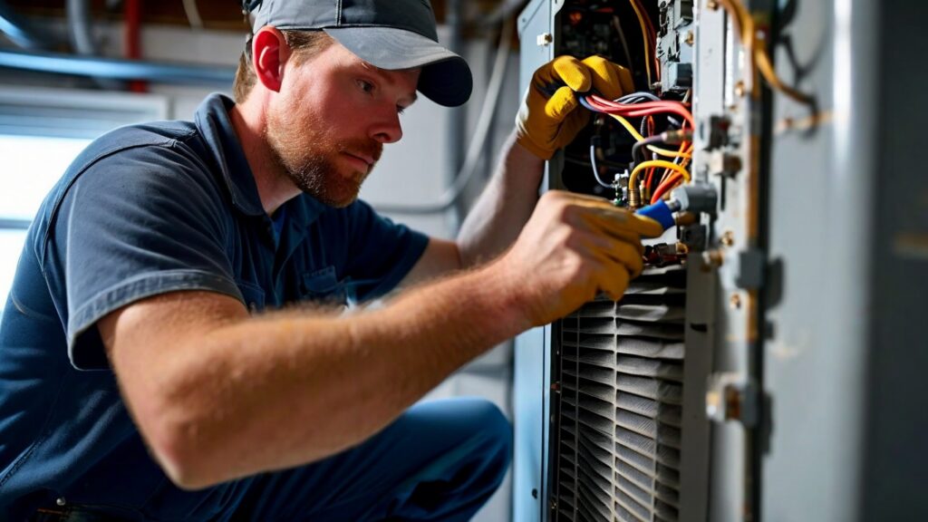 Outdoor AC unit operating in Florida humidity near a residential home